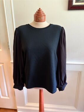 For Cynthia Black Puff-Sleeve Long Sleeve Top